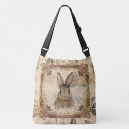 Vintage Konijn,Cute Konijn met Bloemen Patroon Crossbody Tas