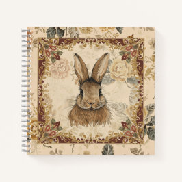 Vintage Konijn,Cute Konijn met Bloemen Patroon Notitieboek