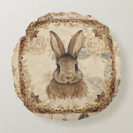 Vintage Konijn,Cute Konijn met Bloemen Patroon Rond Kussen