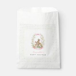 Vintage Konijn Groene Gingham Meisje Baby Shower Bedankzakje