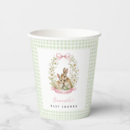 Vintage Konijn Groene Gingham Meisje Baby Shower Papieren Bekers