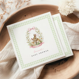 Vintage Konijn Groene Gingham Meisje Baby Shower Servet
