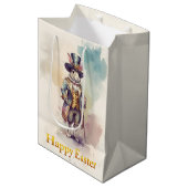 Vintage konijn hoed Happy Pasen Medium Cadeauzakje (Voorkant Gekanteld)