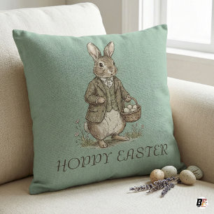 Vintage Konijn Hoppy Pasen Salie Groen Boerderijst Kussen