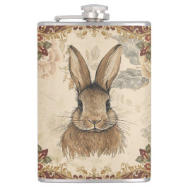 Vintage Konijn, Knuffel Konijn met Bloemen Patroon Heupfles