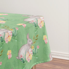 Vintage Konijn Lente Bloemen Pastelgroene Pasen Tafelkleed