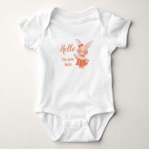 Vintage Konijn Meisje Hallo Nieuwe Baby Romper