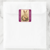 Vintage Konijn Met Rozen Vierkante Sticker (Tas)