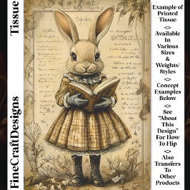 Vintage Konijn & Open Boek Lezen CT7 Decoupage Tissuepapier