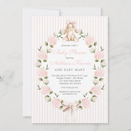 Vintage Konijn Roze Strik Bloem Meisje Baby Shower Kaart