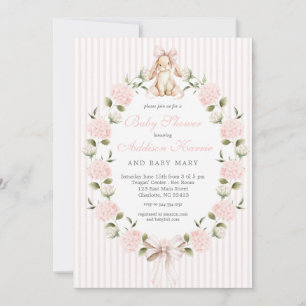 Vintage Konijn Roze Strik Bloem Meisje Baby Shower Kaart
