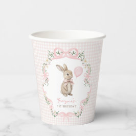 Vintage Konijn Roze Strik Meisje 1e Verjaardag Papieren Bekers