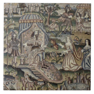 Vintage koningin Esther Tapestry Embroidery Paars Tegeltje