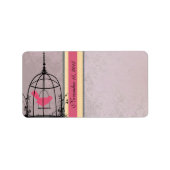 Vintage Kooi Roze Vogel & Zwarte Damast Stippen Etiket (Voorkant)