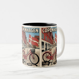 Vintage Kopenhagen Denemarken fiets cadeaus Tweekleurige Koffiemok