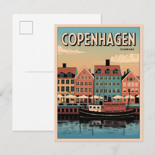 Vintage Kopenhagen Denemarken kleurrijke huizen ca Briefkaart