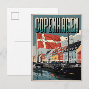 Vintage Kopenhagen Denemarken kleurrijke huizen ca Briefkaart