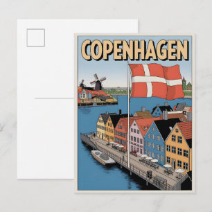 Vintage Kopenhagen kleurrijke huizen cadeaus Briefkaart