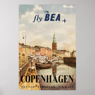 Vintage Kopenhagen Reisposter Print, Denemarken Poster