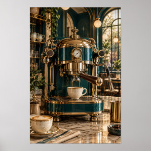 Vintage koperen espressomachine – Luxe koffiebar Poster
