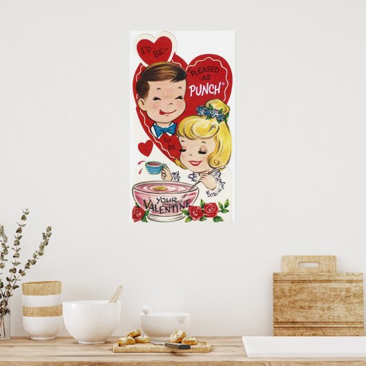 Vintage-koppel-Valentijn poster Cute retro (Keuken)