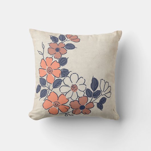 Vintage koraal en zeemacht kussen (Voorkant)