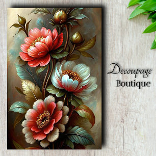 Vintage Koraal Pioen Boeket Decoupage  Tissuepapier