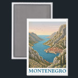 Vintage Kotor Bay Montenegro Balkan Scenery Magneet<br><div class="desc">Explore the beauty of Montenegro with this minimalist illustration on a magnet that features the heritage and breathtaking landscapes of this Balkan gem. From Montenegrin flag-themed apparel to unique Kotor Bay accessories, our products capture the essence of Adriatic coast charm. Whether you're reminiscing about a past trip or dreaming of...</div>