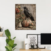 Vintage kraai en pompoen stilleven poster (Thuiskantoor)