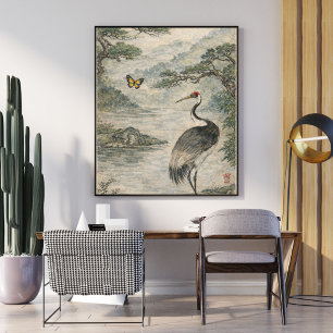 Vintage Kraanvogel Kunst – Japanse Stijl Poster