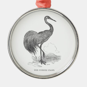 Vintage Kraanvogel Pen en Inkt Tekening Metalen Ornament