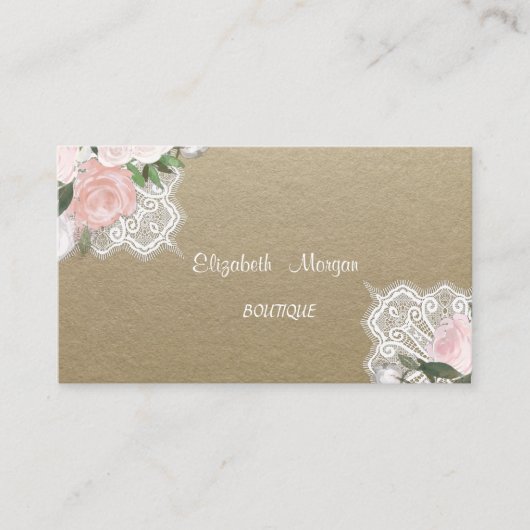 Vintage, Kraft, kant, Waterverf bloemen Visitekaartje (Voorkant)