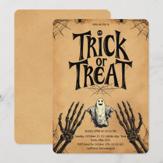 Vintage Kraft Trick or Treat Geest Skelet Kaart