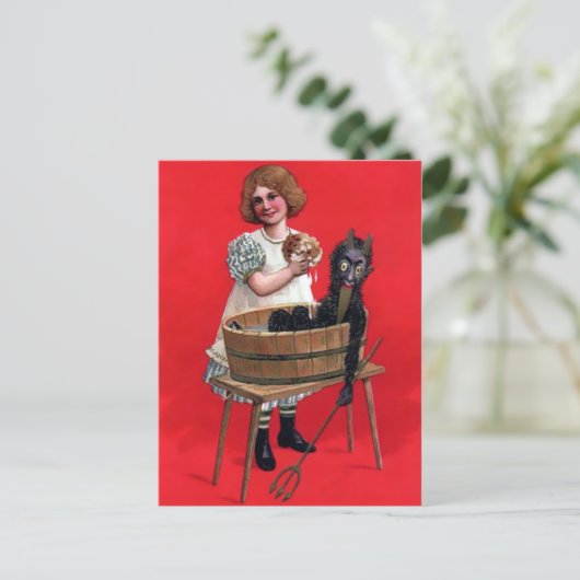 Vintage Krampus Bath Briefkaart (Staand voorkant)