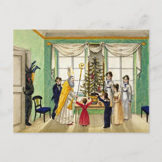 Vintage Krampus kerstsceen Briefkaart (Voorkant)