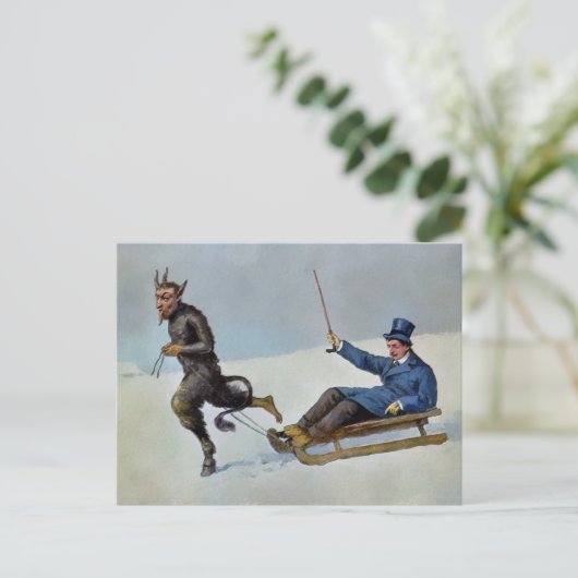 Vintage Krampus Pulling Briefkaart (Staand voorkant)
