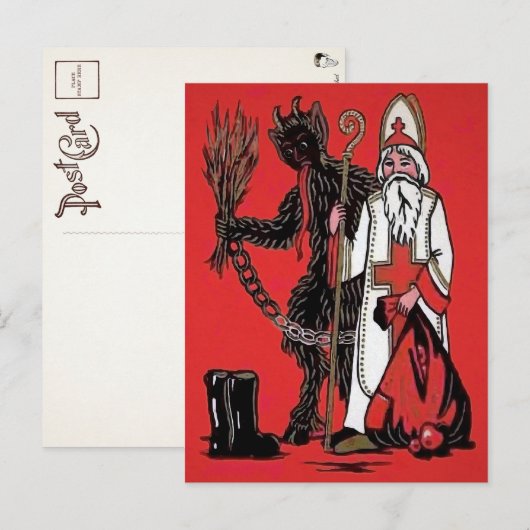 Vintage Krampus, Santa en Boots Briefkaart (Voorkant / Achterkant)