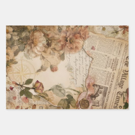 Vintage Kranten Bloem Esthetisch Inpakpapier Vel