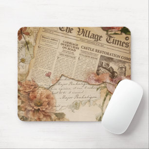 Vintage Kranten Bloem Esthetisch Schattig Muismat