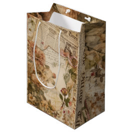 Vintage Kranten Bloemen Esthetische Cottagecore Medium Cadeauzakje