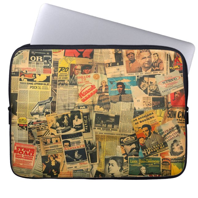 Vintage Kranten Collage Laptop Hoes  (Voorkant)