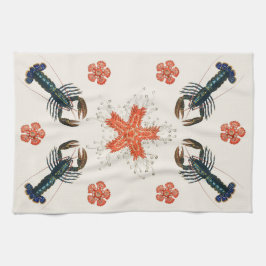 Vintage Kreeft en Koraal Design Collage Theedoek