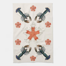 Vintage Kreeft en Koraal Design Collage Theedoek