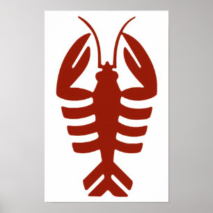 Vintage kreeft in het rood, Art Deco zeevruchten Poster
