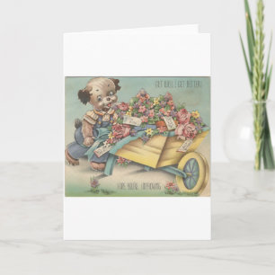 Vintage krijgt een goede hond met kruiwagen kaart