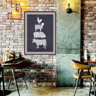 Vintage krijtbord slagerijposter | Rustiek Poster