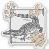 Vintage Krokodil & Herfstbladeren Sticker (Voorkant)