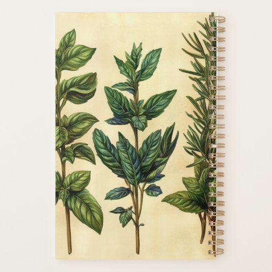 Vintage Küchenkräuter Basilikum Minze Rosmarin Planner (Achterkant)