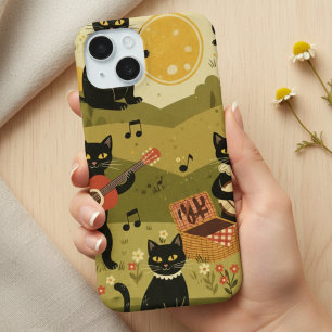Vintage Kunst Gitaar Kat Liefhebber iPhone 15 Case