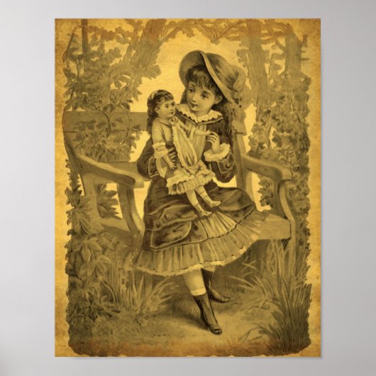 Vintage Kunst Meisje Met Pop Verweerd Poster (Voorkant)